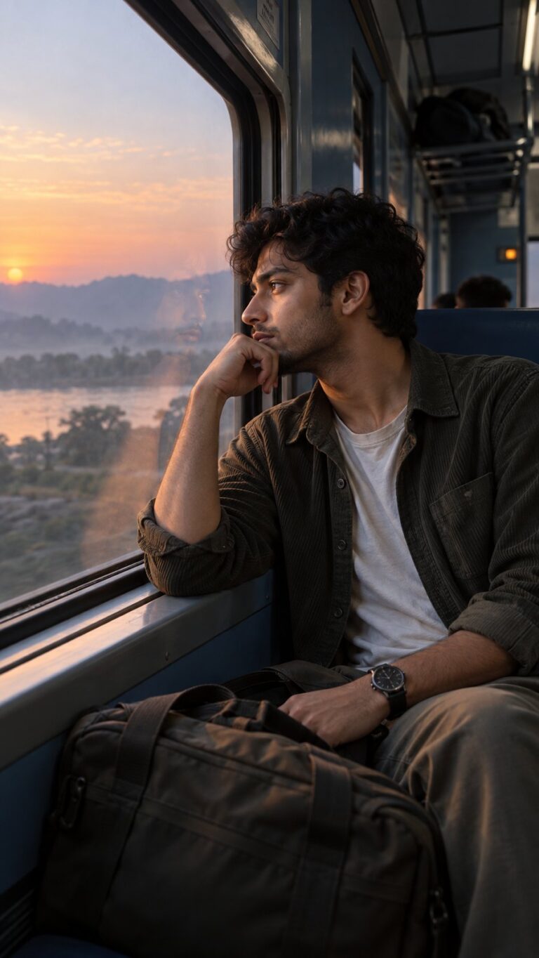 AI-generated fictional portrait demonstrating the Last train, first light look
