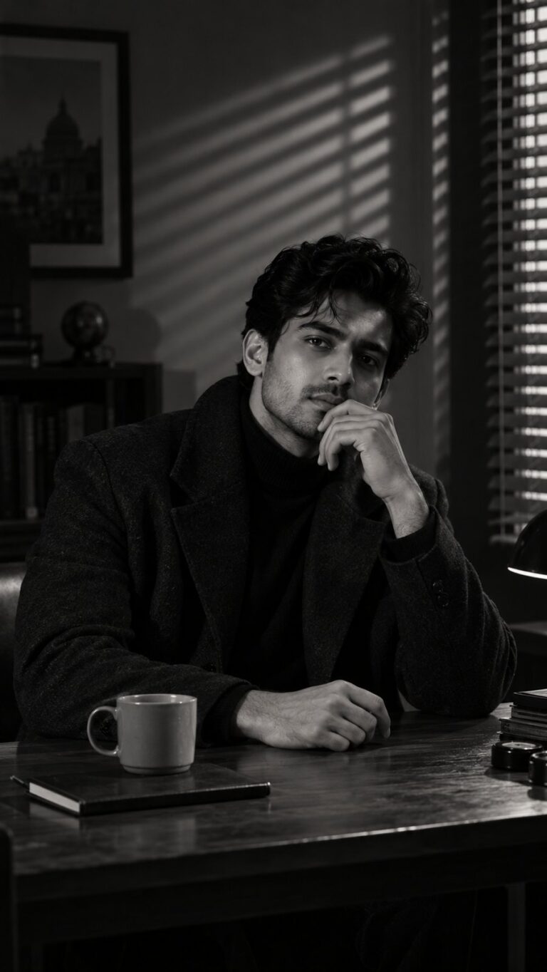 AI-generated fictional portrait demonstrating the Noir detective, no disguise look
