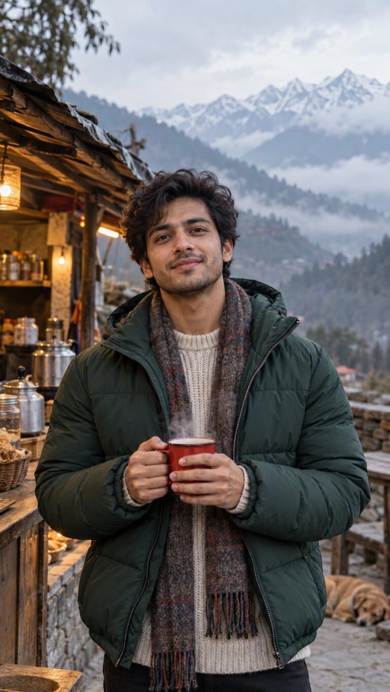 AI-generated fictional portrait demonstrating the Himalayan tea stop look