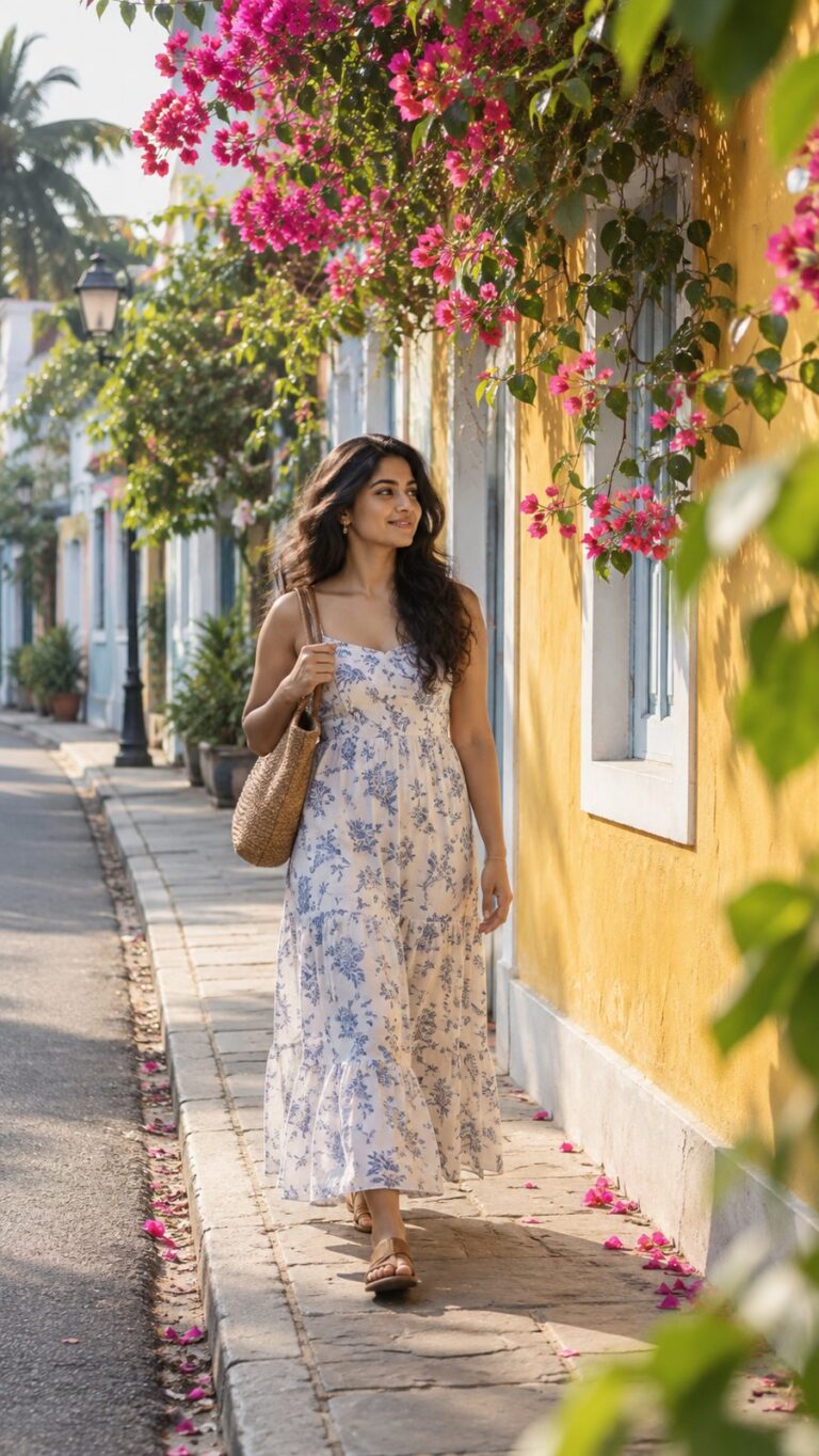 AI-generated fictional portrait demonstrating the Pondicherry morning walk look