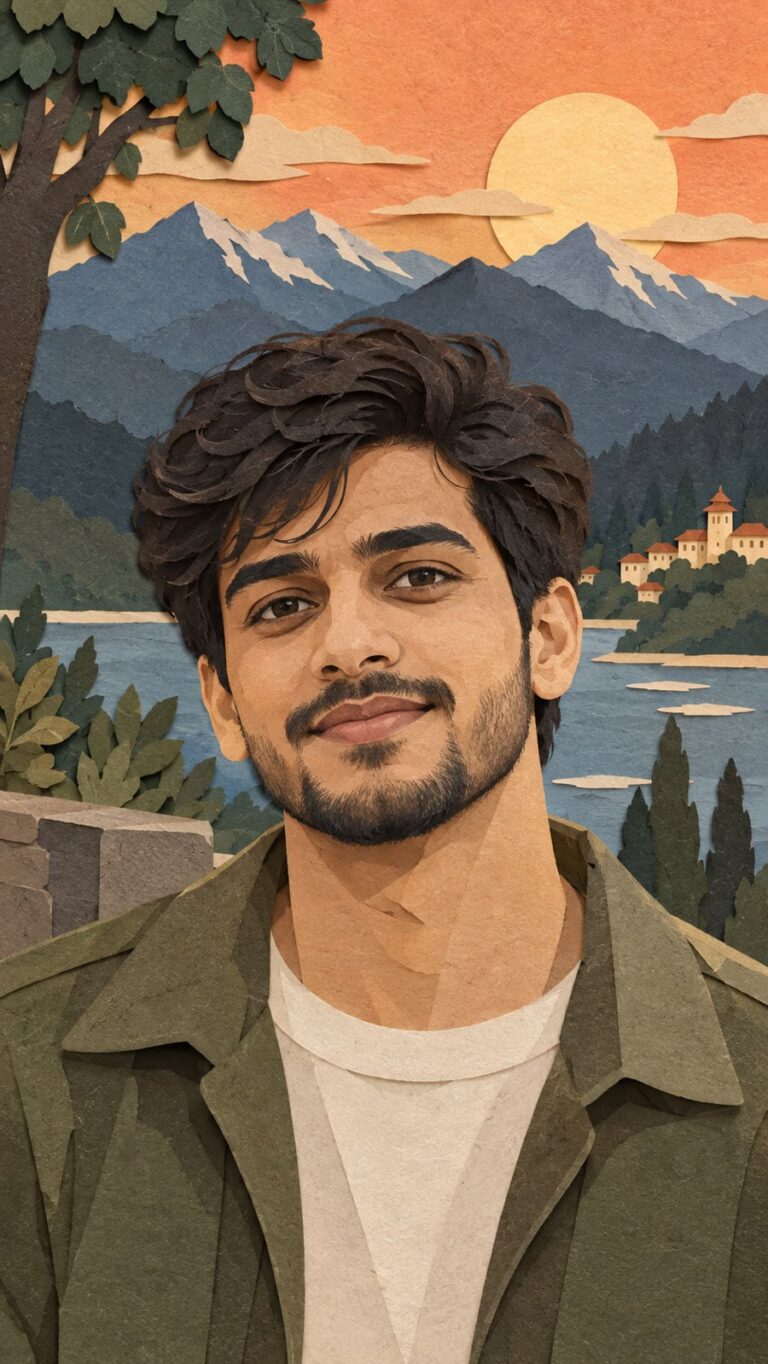 AI-generated fictional portrait demonstrating the Paper-cut adventure portrait look