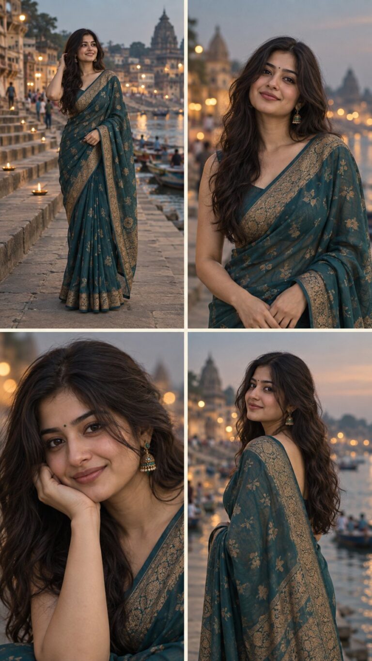 AI-generated fictional portrait demonstrating the Four-frame cinematic contact sheet look