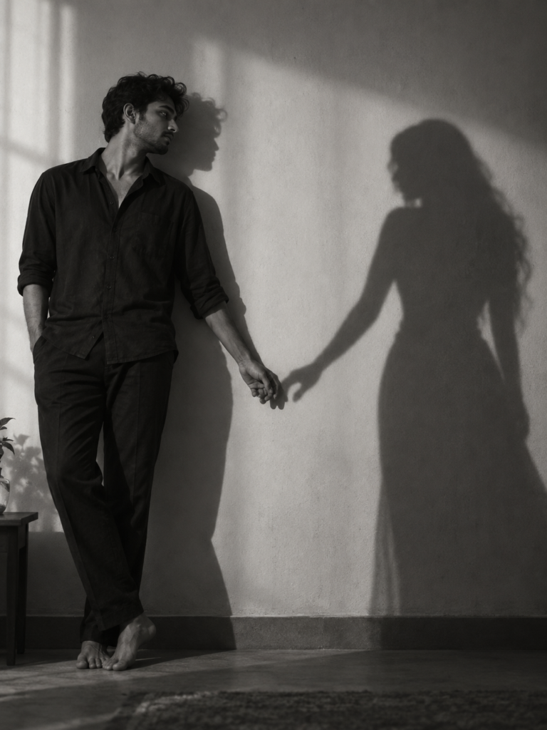AI-generated fictional portrait demonstrating the Shadow of a loved one look